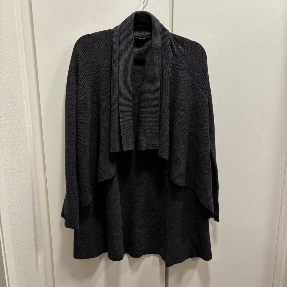 Theory Women’s Sz Small Dark Grey Draped Shanda New Steady Wool Cardigan